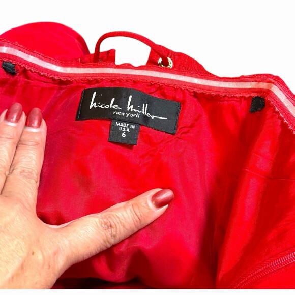 VINTAGE 90s NICOLE MILLER RED STRAPLESS DRESS FORMAL CORSET LACE UP BACK SIZE 6 - Picture 5 of 7